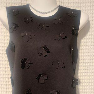 Belle Sky Ladies Black Sleeveless Flowered Stretch Top